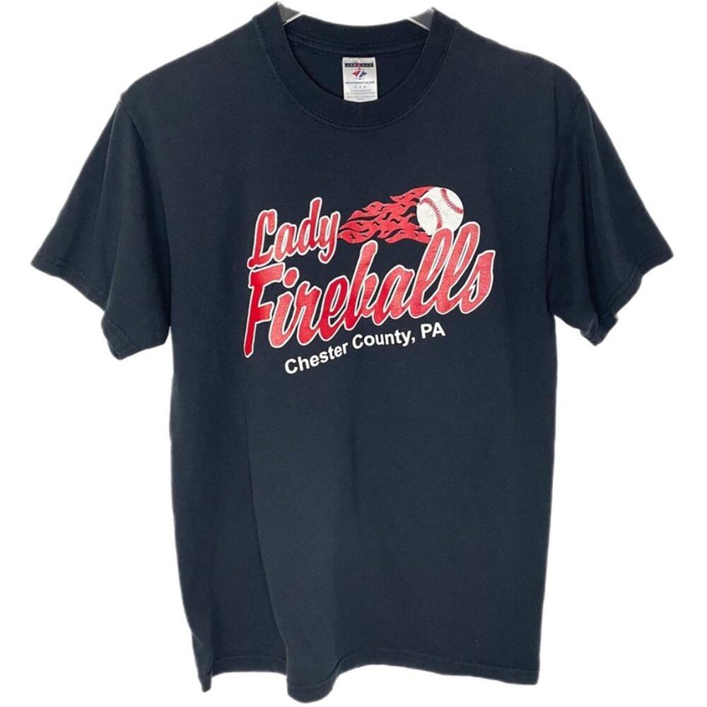 Vintage y2k Mens Jerzees Sports Fireballs Graphic Short Sleeve T Shirt Sz M